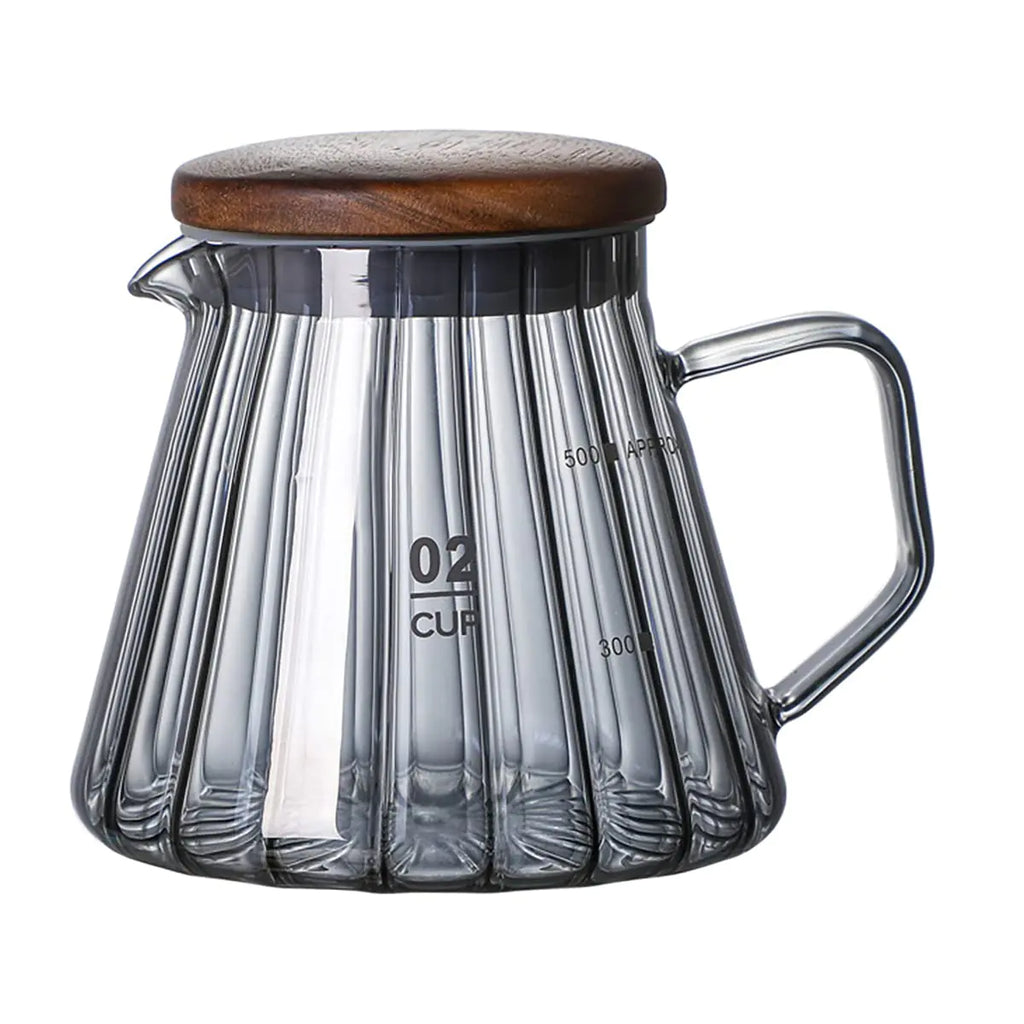 Bicuzat Elegant Wave Shaped Glass Creamer Coffee Milk Creamer Pitcher Coffee Pot Serving Set with Handle and Wooden Lid-Clear Pot-20 OZ-W