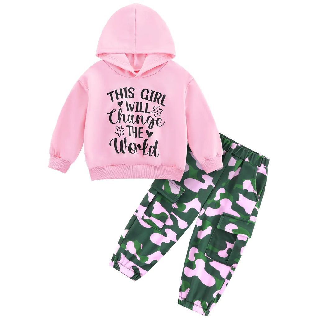 Weixinbuy 2t Girl Clothes Camo Sweatsuit Outfits Toddler Girl Letter Hoodie Sweatshirts Camouflage Sweatpants 2pcs Fall Set - My Store