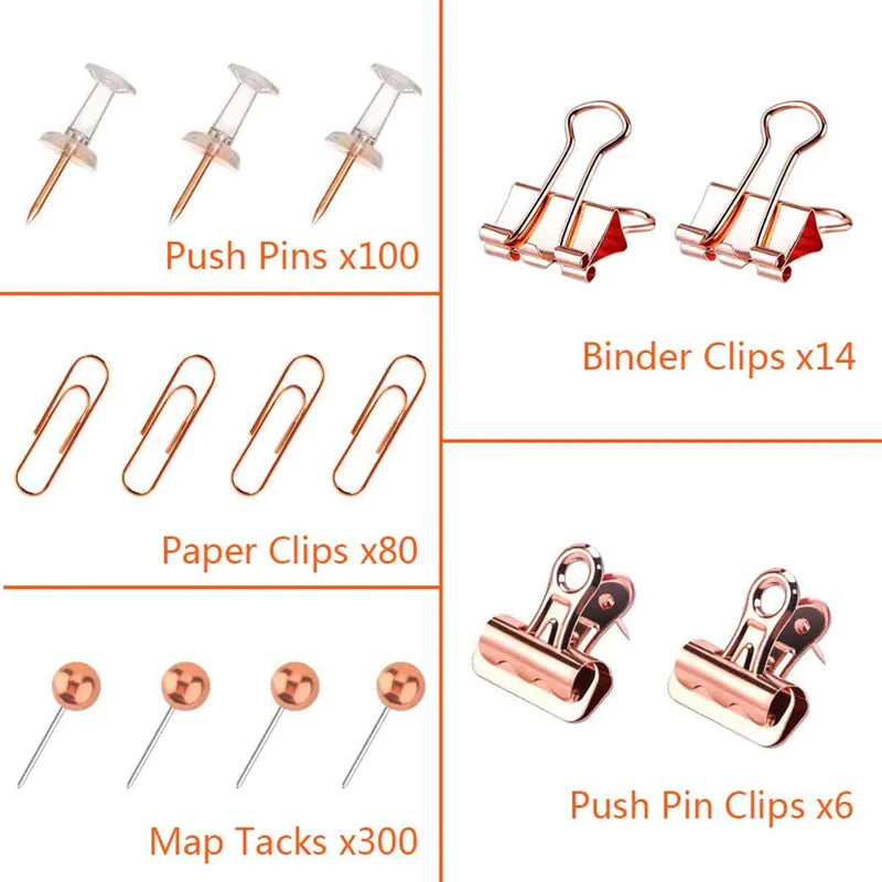 Transparent Round Head Push Pins and Paper Clips Set