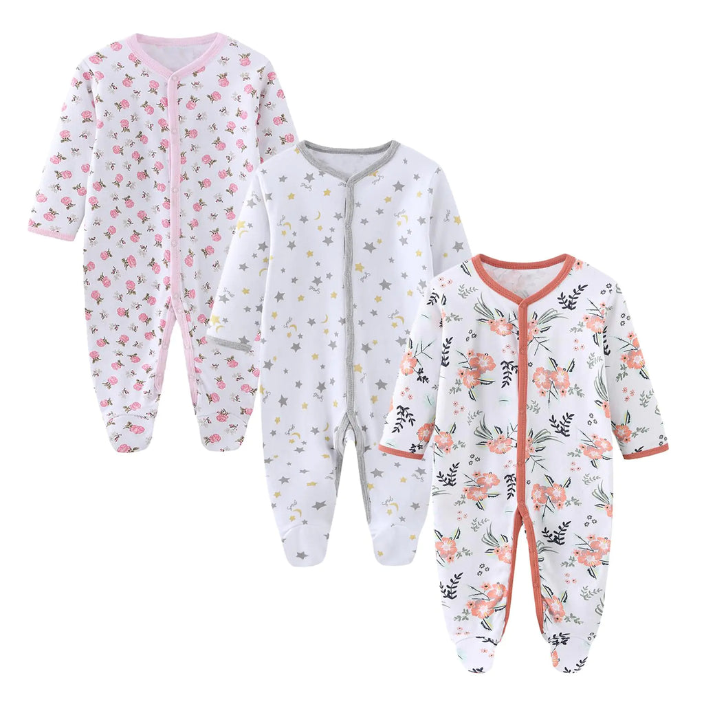 Ecojoy Baby Girls Boys Long Sleeve Printed Bodysuit Infant Foot Jumper Cotton One-Piece Romper 0-12 Months - My Store