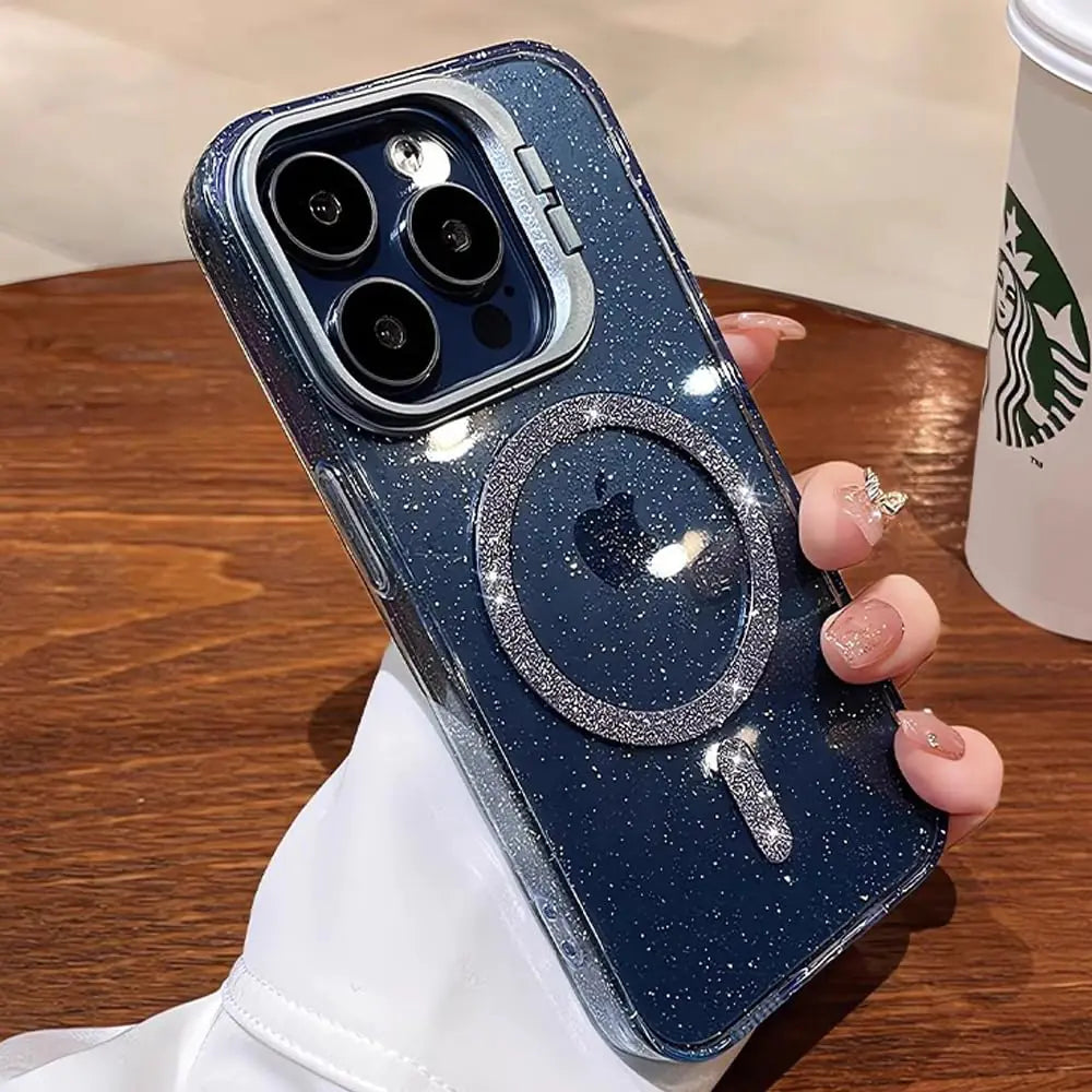 JBJZYZZ Magnetic Glitter Case for iPhone 16 Pro Case Clear Invisible Lens Stand Compatible with MagSafe Bling Sparkly Case Cover for iPhone 16 Pro Case Women Girls - Blue