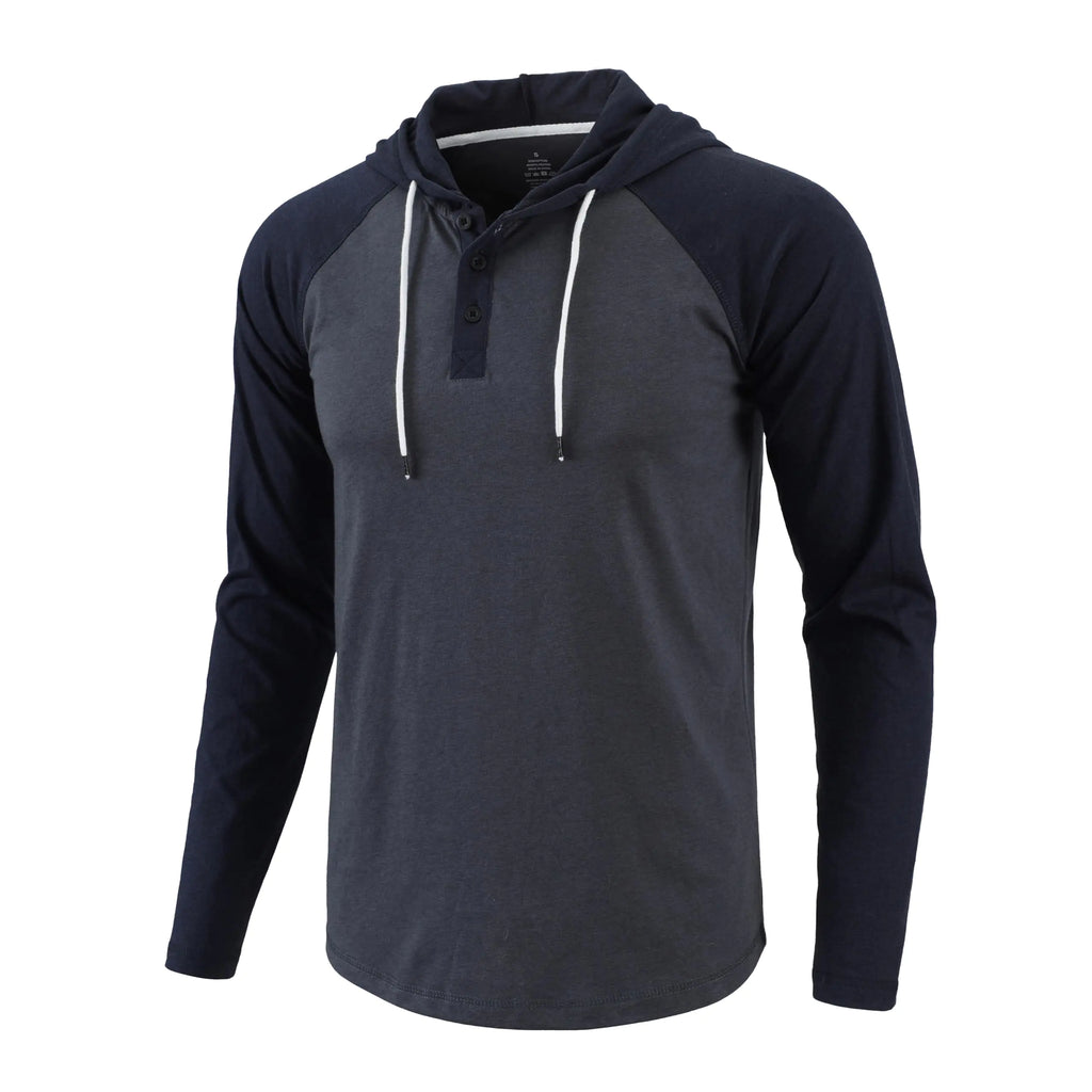 Demucy Mens Hoodies Shirt Casual Athletic Workout Fashion Hooded Lightweight Jersey Sweatshirt Long Sleeve with Drawstring DARK BLUE/NAVY M