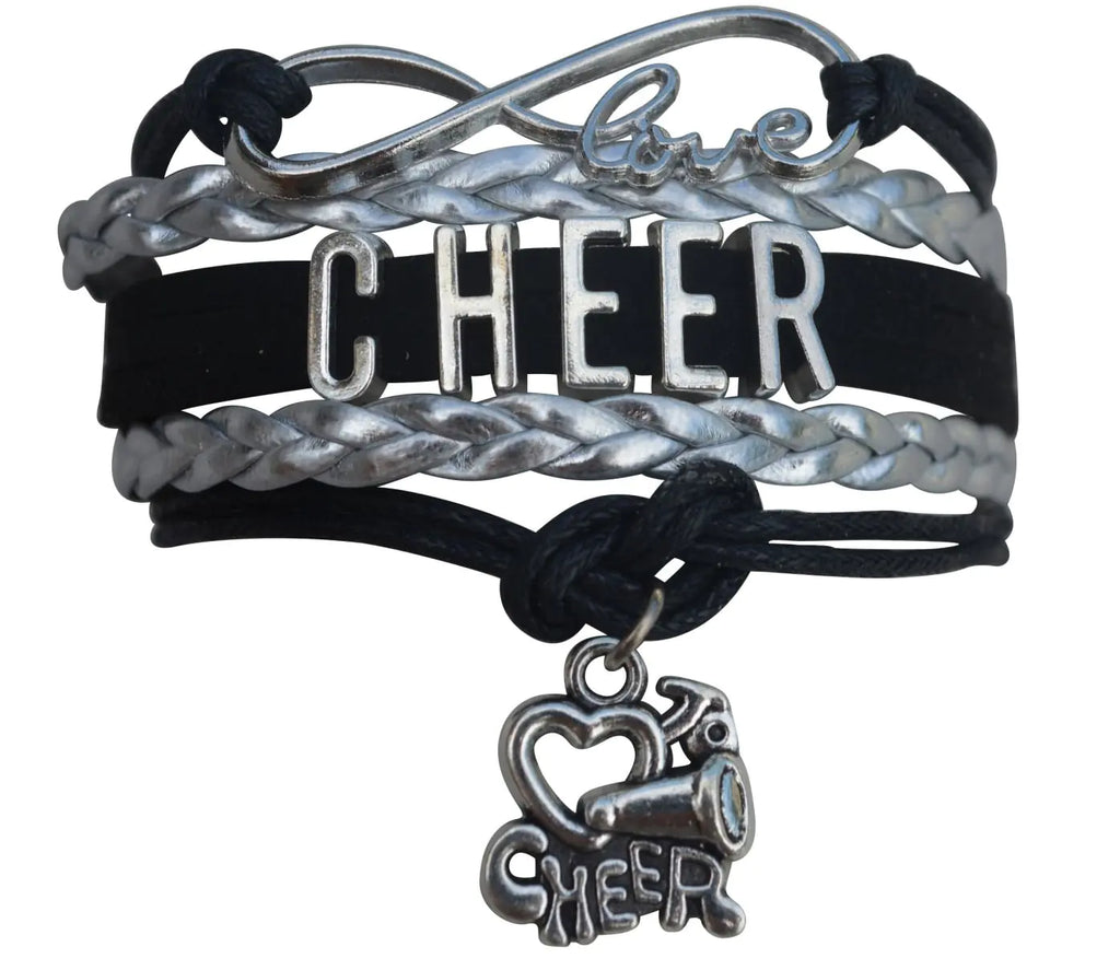 SPORTYBELLA Cheer Bracelet (Red/White) - Adjustable Infinity Cheerleading Charm Bracelet Jewelry - Gifts & Accessories
