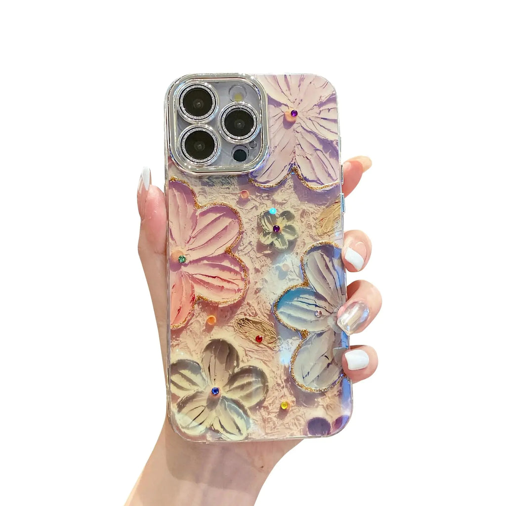 Meishangmei for iPhone 13 Pro Max Case Sparkle Bling Camera Lens Protection Cute Pattern IMD Print Design TPU+PC Shockproof Protective Phone Case for iPhone 13 Pro Max 6.7 Inch - Multicolor Flower