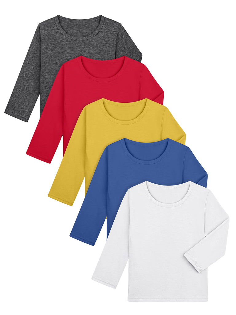 Cooraby 5 Pack Toddler Kids Long Sleeve T-Shirt Crewneck Tees Soft T-Shirt for Boys - My Store