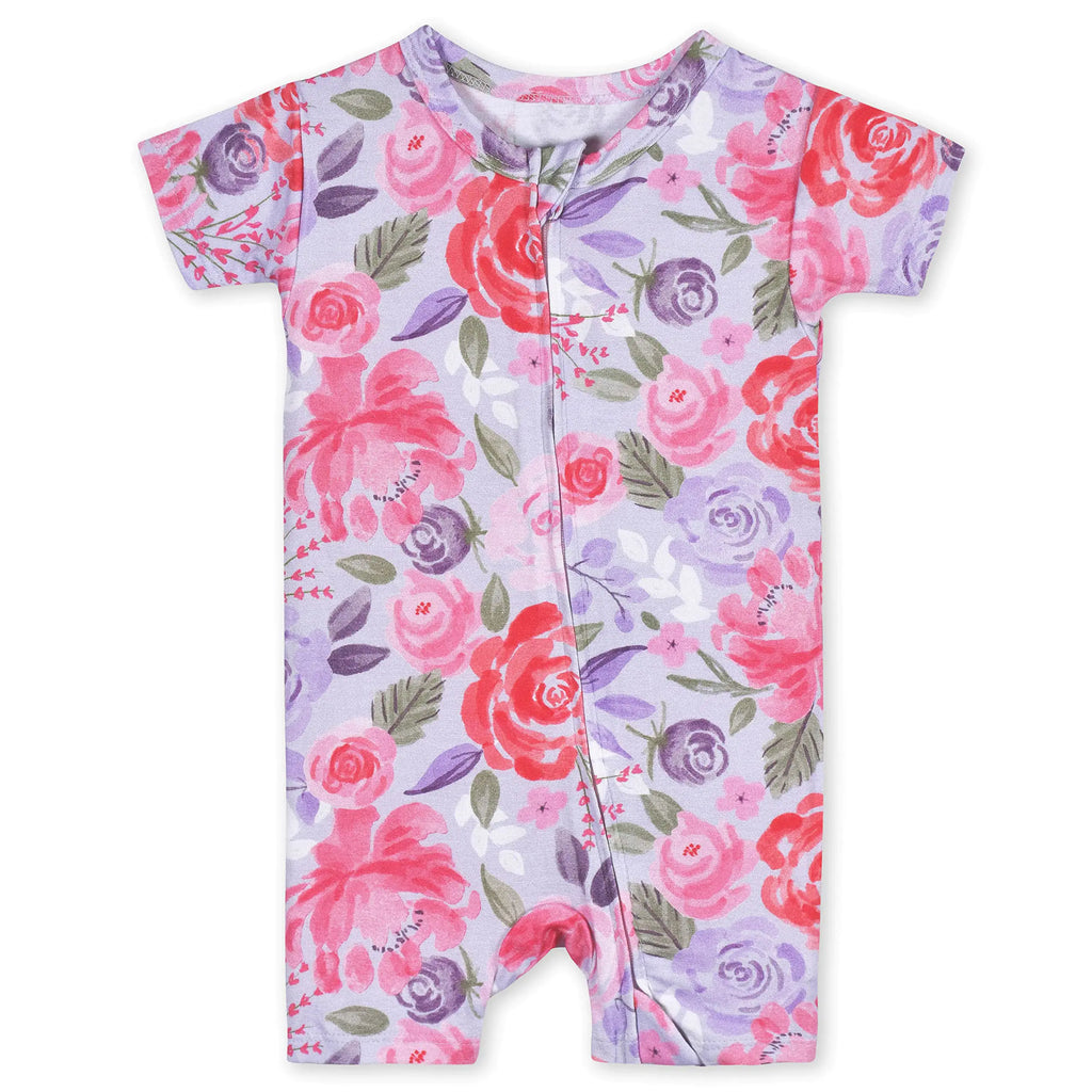 Gerber Unisex Baby Buttery Soft Short Sleeve Romper with Viscose Made from Eucalyptus Lilac Garden 12 Months - My Store
