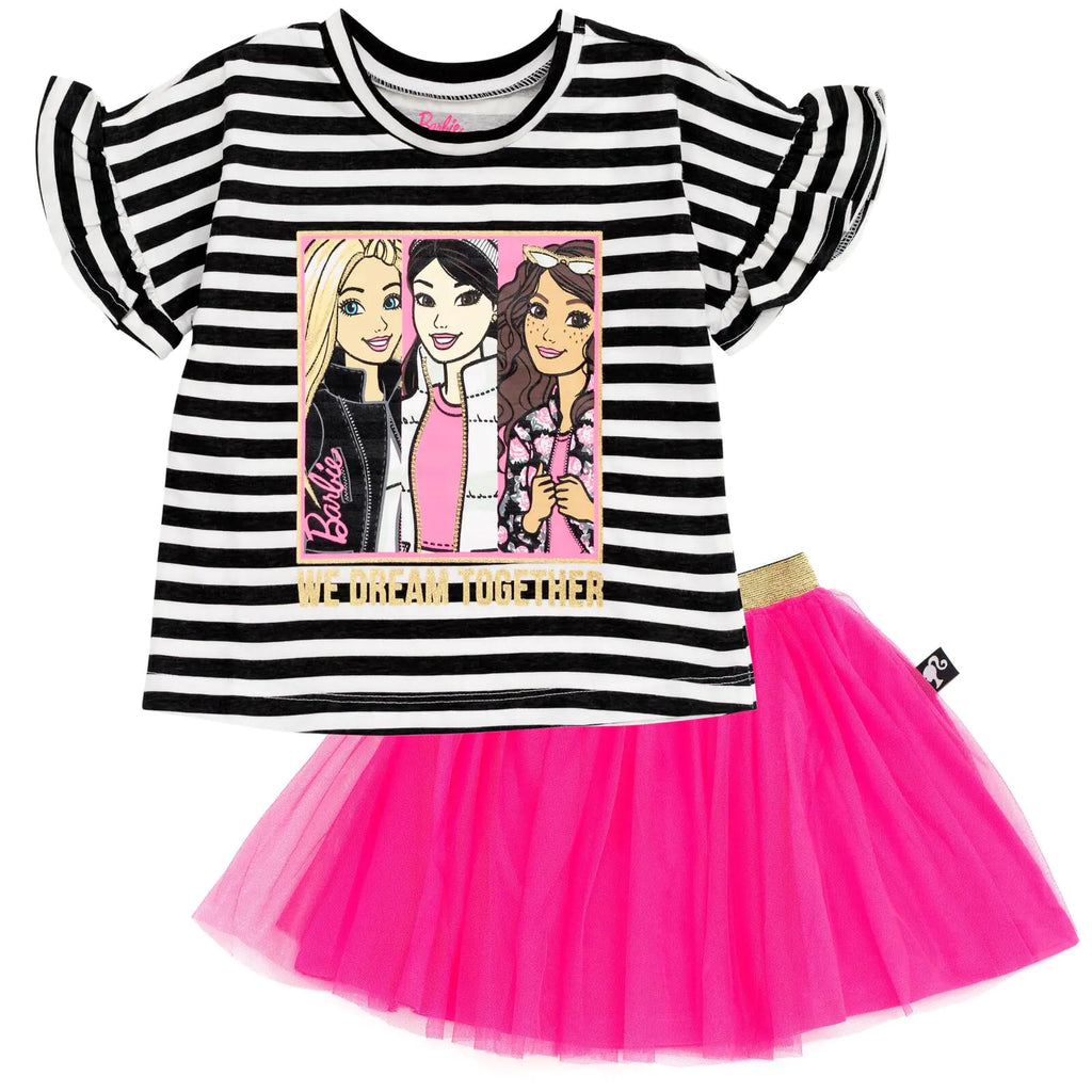 Barbie Toddler Girls T-Shirt and Mesh Tutu Black/Pink 4T - My Store