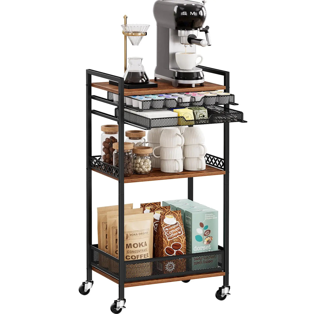 Plaviya K Cup Holder Rack Coffee Station Organizer for Nespresso Vertuo Capsule and K Cup Capsule Multi-Functional Coffee Bar Accessories Organizer with Wheels for Living Room Coffee Bar Kitchen