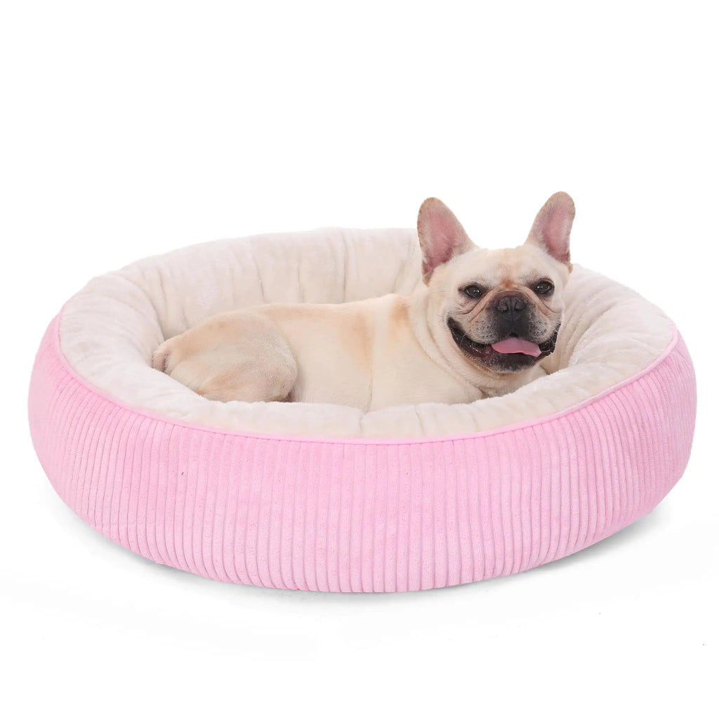 Bedfolks Donut Dog Bed30 Inches Calming Round Dog Beds for Medium DogsWashable Anti Anxiety Cuddler Dog Bed with Removable Cover(PinkMedium)