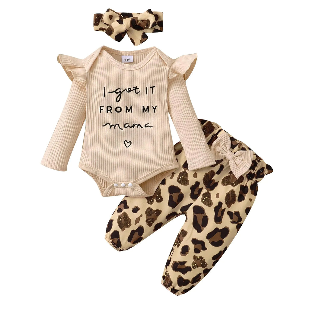 OLLUISNEO Baby Girl Outfits Fall Winter Clothes Ruffle Knitted Romper Leopard Pant Set Oufits Infant Baby Clothes Girl 6-12 Months