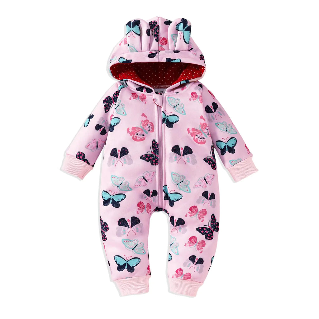 AMAWMW Newborn Baby Girl Winter Outfit Butterfly Hooded Jumpsuit Infant One Piece Romper Baby Warm Snowsuit Clothes Gifts Set - My Store