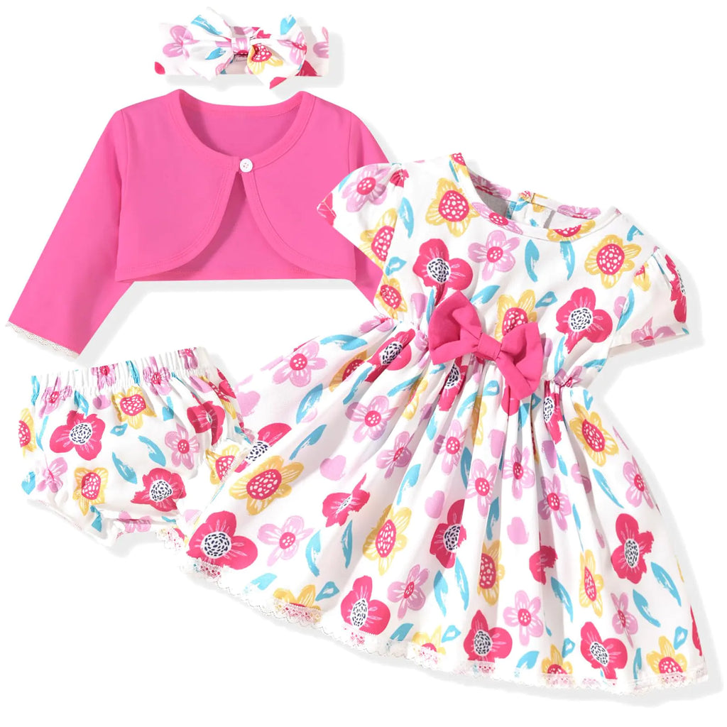 fioukiay Baby Girl Dress and Cardigan Set Infant Girl Bowknot Dresses Outfit Set Clothes with Diaper Cover Fall Winter Newborn