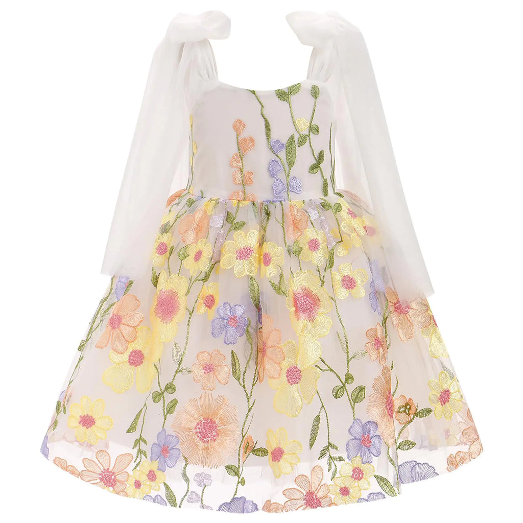 Fairy Dress Toddler: Party Dress for Baby Girl Boho Lace Hippie Flower Puffy Wedding Birthday Dance Evening Gown for Kids Baptism Formal Summer Halter Floral Clothes White 5-6 Years - My Store
