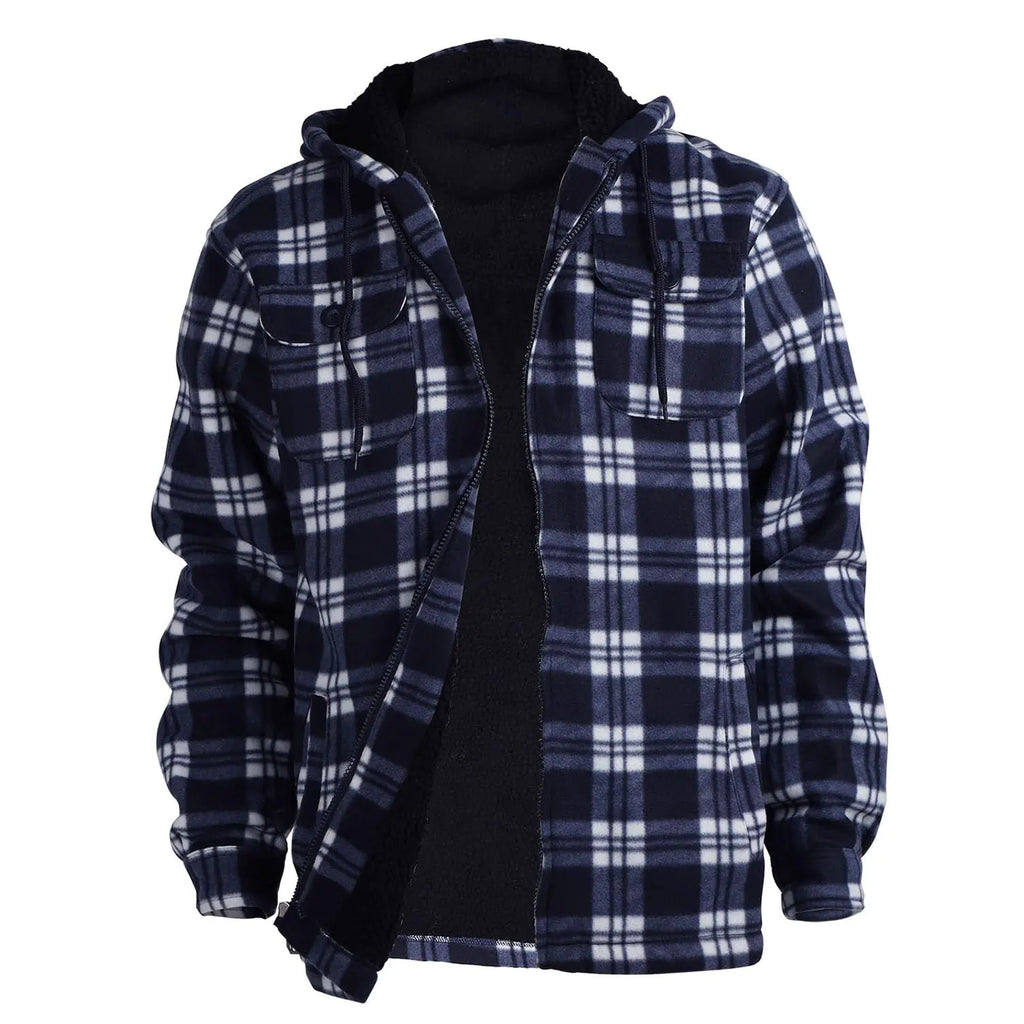LeeHanTon Flannel Jackets for Big Men Winter Buffalo Plaid Jacket with Sherpa Fleece Lining Navy 4X-Large