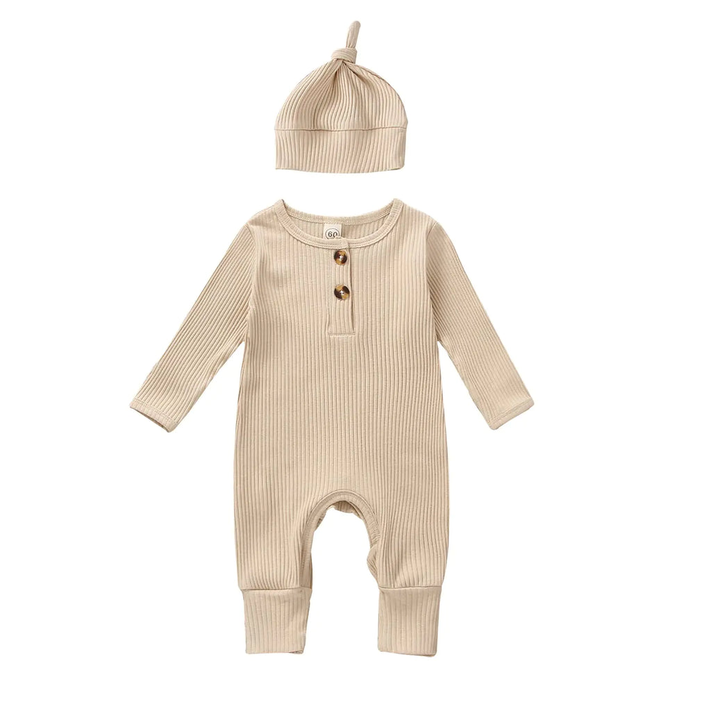 Karwuiio Infant Baby Boys Girls Jumpsuit Solid Long Sleeve Bodysuit Romper with Hat Newborn Coming Home Clothes (Beige Yellow 12-18 Months) - My Store