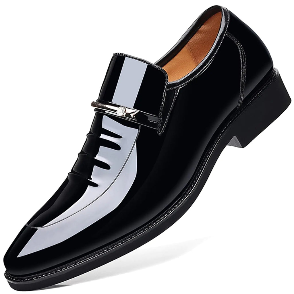Mens Business Casual Loafers Patent Leather Formal Oxford Slip On Dress Shoes for Men (Black Adult Men 8 Numeric US Footwear Size System Medium)