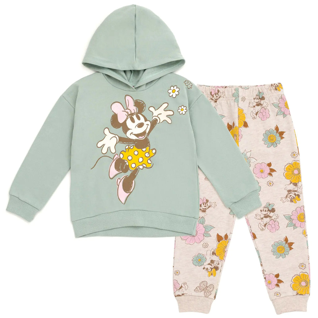 Disney Minnie Mouse Toddler Girls Fleece Pullover Hoodie and Pants Outfit Set Green/White 3T - My Store
