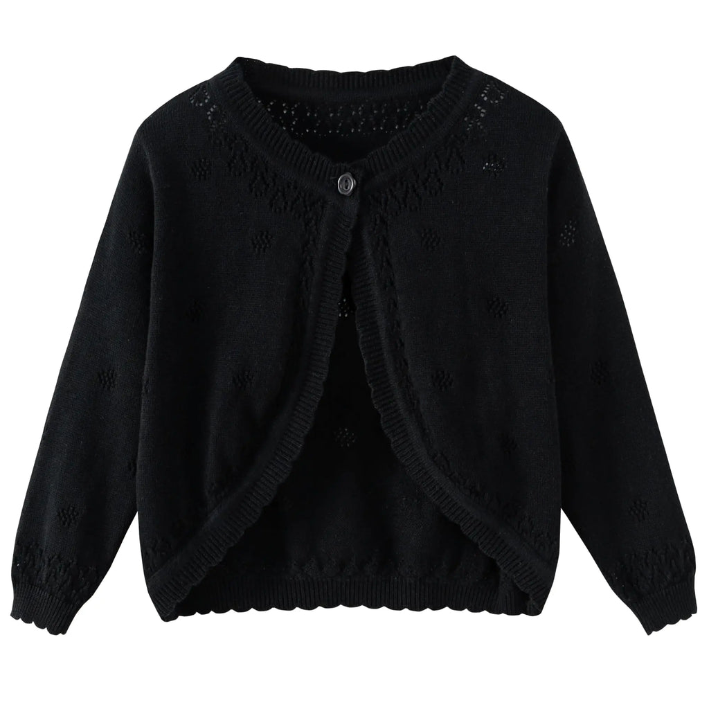 JWWN Toddler Girls Knit Cropped Bolero Shrug Little Kids Long Sleeve Open Front Cardigan Sweater (Black18Months)
