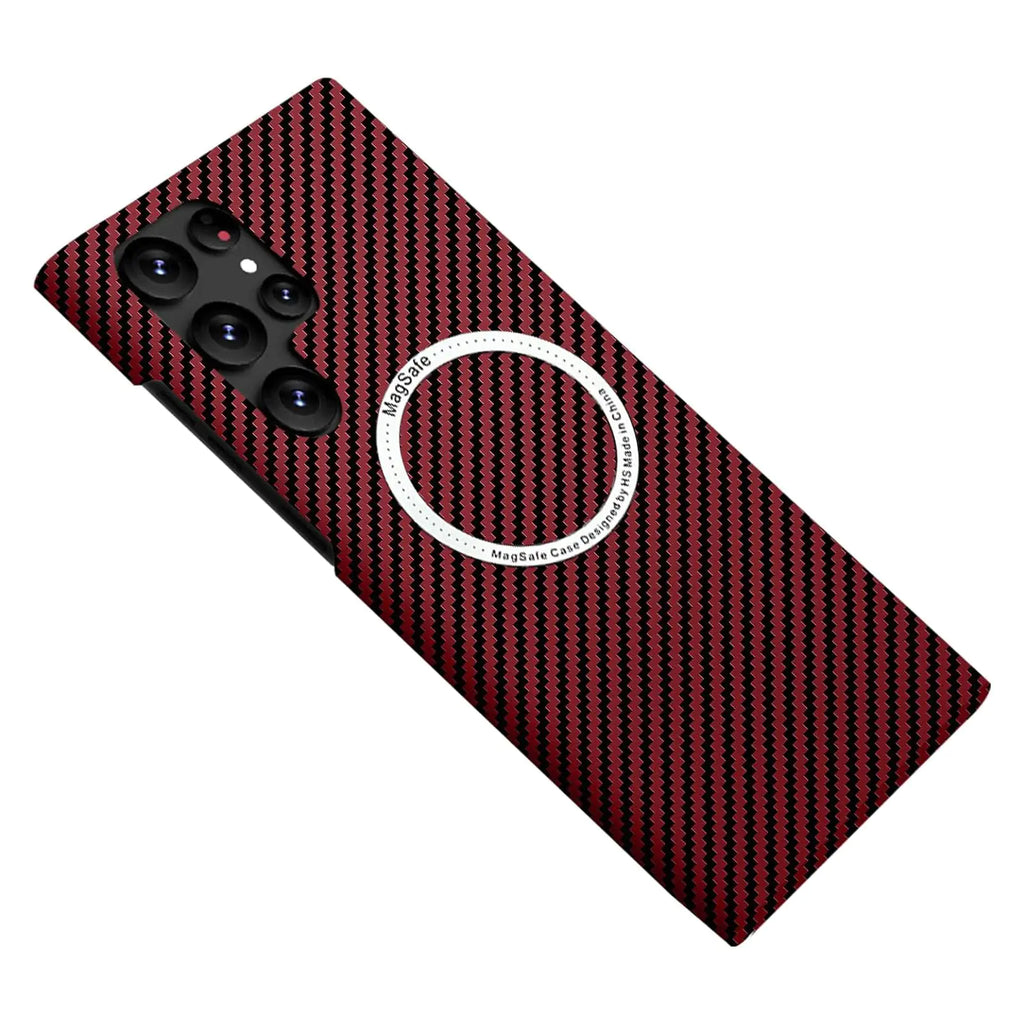 Bngliet Magnetic Case for Samsung Galaxy S23 Case Carbon Fiber Compatible with MagSafe Charger Aramid Fiber Slim Thin Shockproof Cover - Red