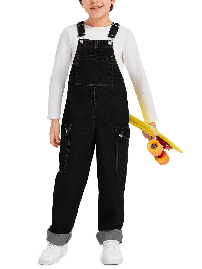 Haloumoning Boys Fashion Denim Overalls with Flap Pockets 5-14 Years