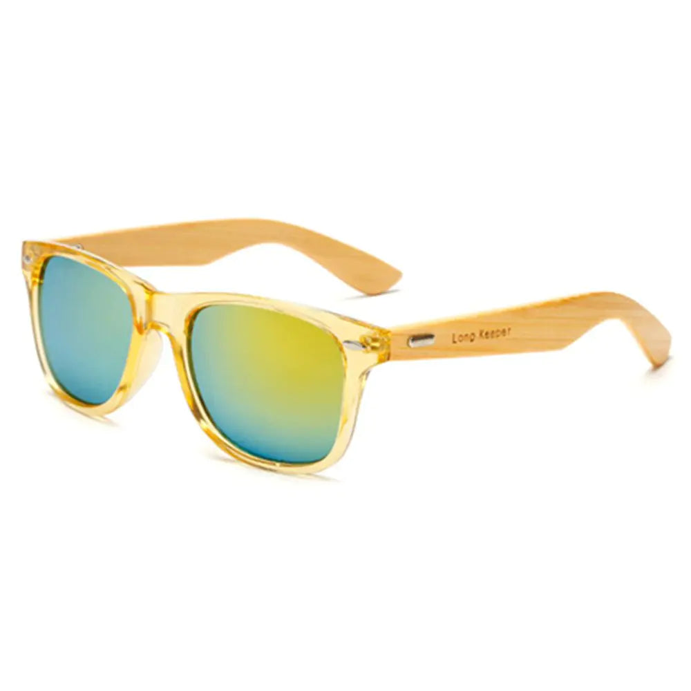 Long Keeper Bamboo Wood Arms Sunglasses for Women Men (Transparent Yellow Gold)