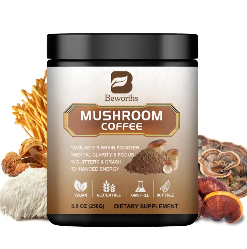 250G Mushroom Coffee - Lions Mane Mushroom Powder Instant Coffee with Lions Mane Reishi Chaga Cordyceps Turkey Tail - Mushroom Coffee Alternative - Hot Chocolate
