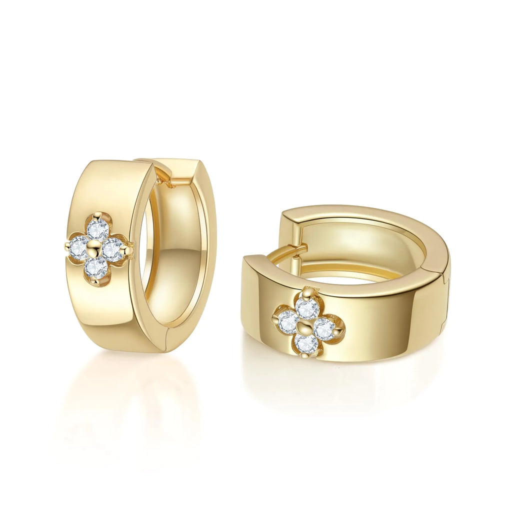 TIMELESSTAR Clover Moissanite Hoop Earrings for Women Huggie Earrings Womens Dangle Stud D Color VVS1 S925 Sterling Silver Earrings 18K Yellow Gold Plated Non Tarnish Easily with 14K Color