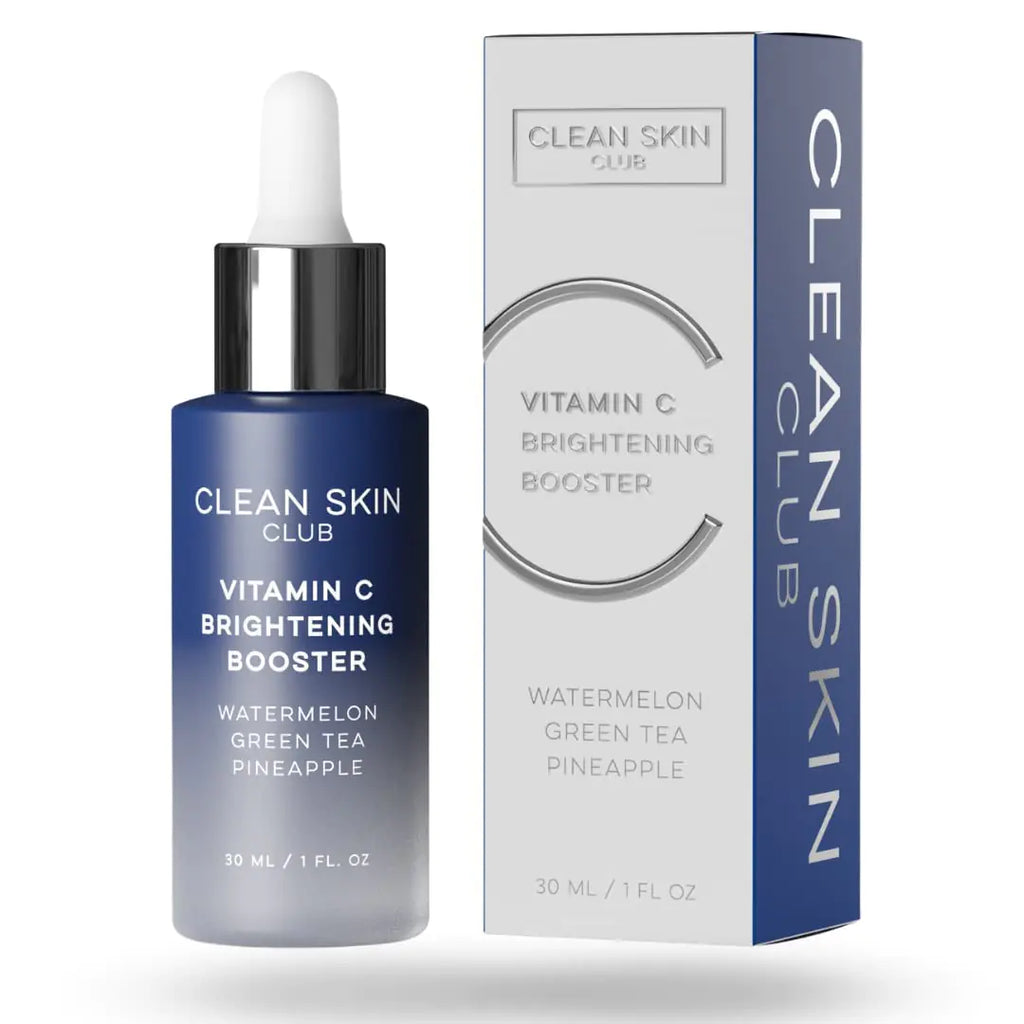 Clean Skin Club Vitamin C Serum & Brightening Booster Vitamins A E D & K Anti Aging Collagen Clear Facial Care Glow Acne Scars Sun Damage Wrinkles Age Dark Spot Corrector Recipe