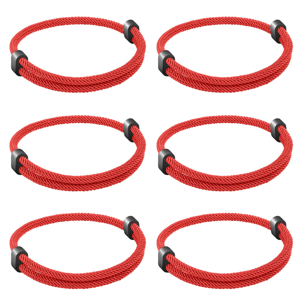 6PCS Braided Rope Cord Bracelet for Men Women Nautical Beach Surf Bracelets Gifts Set for Sports Handmade Woven String Bracelets with Adjustable Knot Red