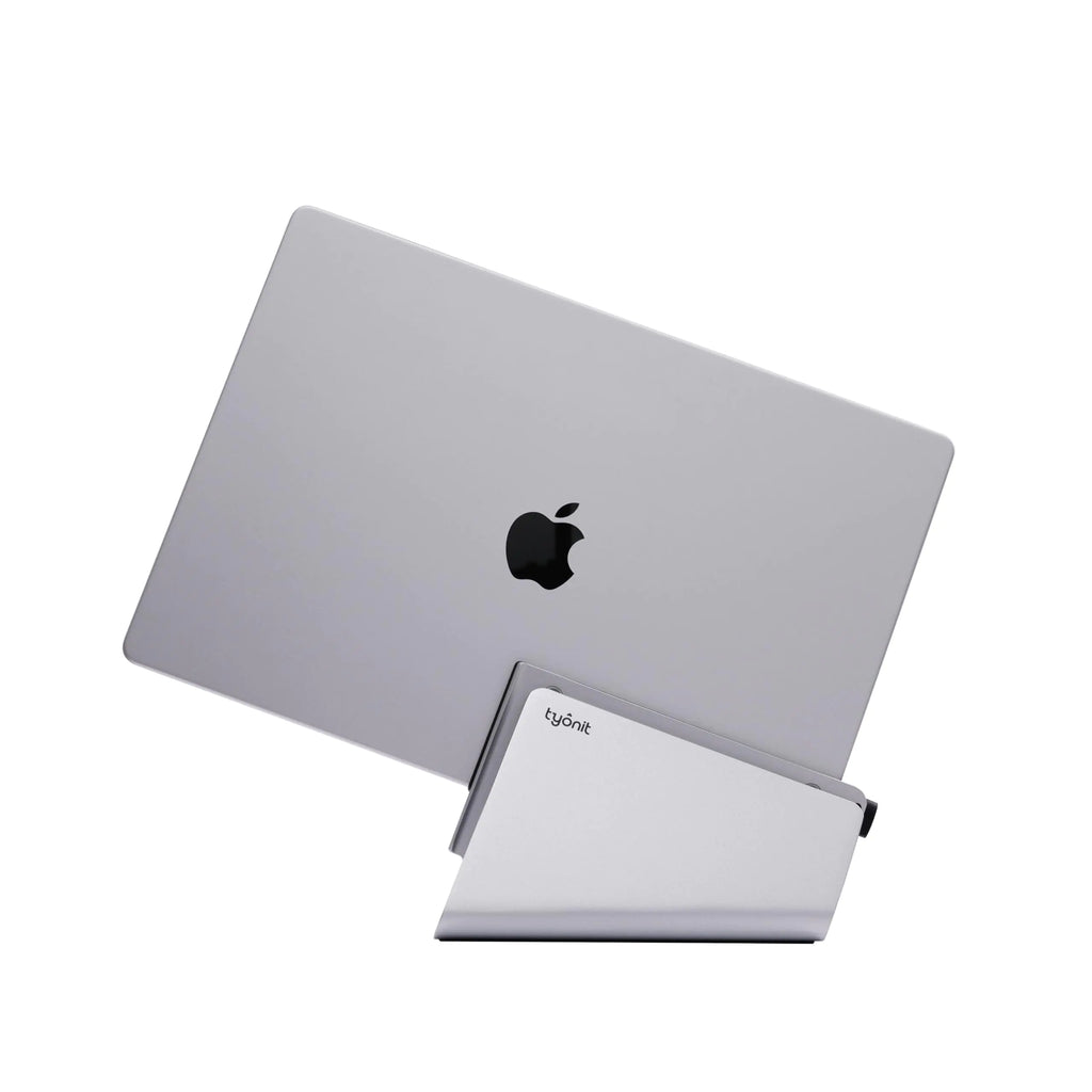 tyonit TiltSnap Vertical Laptop Stand for MacBook Auto Thunderbolt4 USB-C Connection Seamless Connection to The Docking Station or Display 40Gbps 100W PD (Silver MacBook Pro 16" (M1/M2/M3))