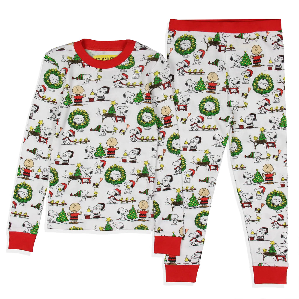 INTIMO Peanuts Toddler Boys Girls Unisex Christmas Santa Snoopy Charlie Brown Characters Sleep Pajama Set (5T) - My Store