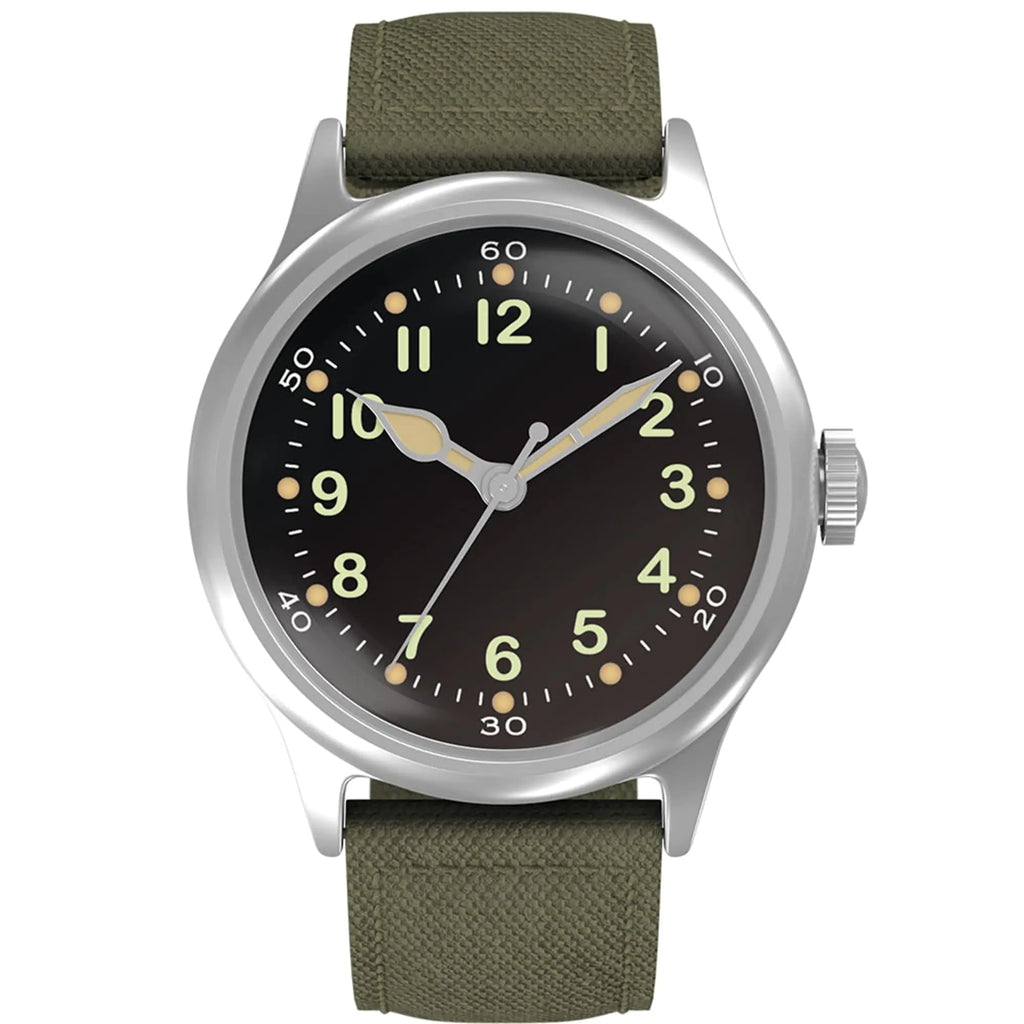PRAESIDUS A-11 Service Watch Mens 38 mm Military Automatic Watch in Black Dial and Canvas Strap