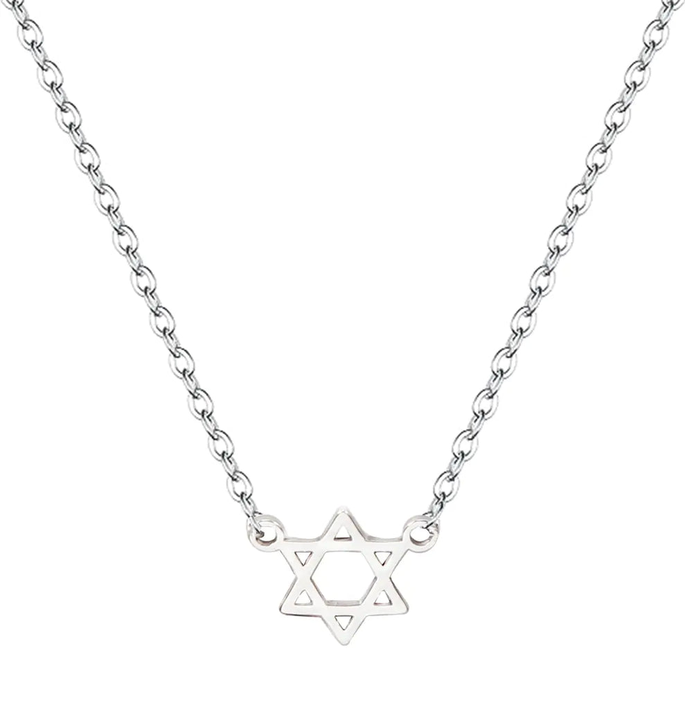 MANZHEN Gold Silver Jewish Star of David Bracelet Stainless Steel Dainty 14K Real Gold Plated Charm Bracelet for Women (silver necklace)