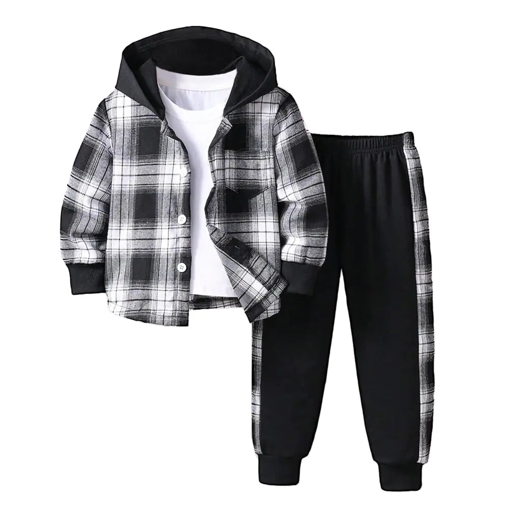 Nivne Tco Toddler Boy Clothes Plaid Hooded Shirt - 2 Piece Outfit: Button Front Toddler Hoodie & Sweatpants Set (3 Years) - My Store