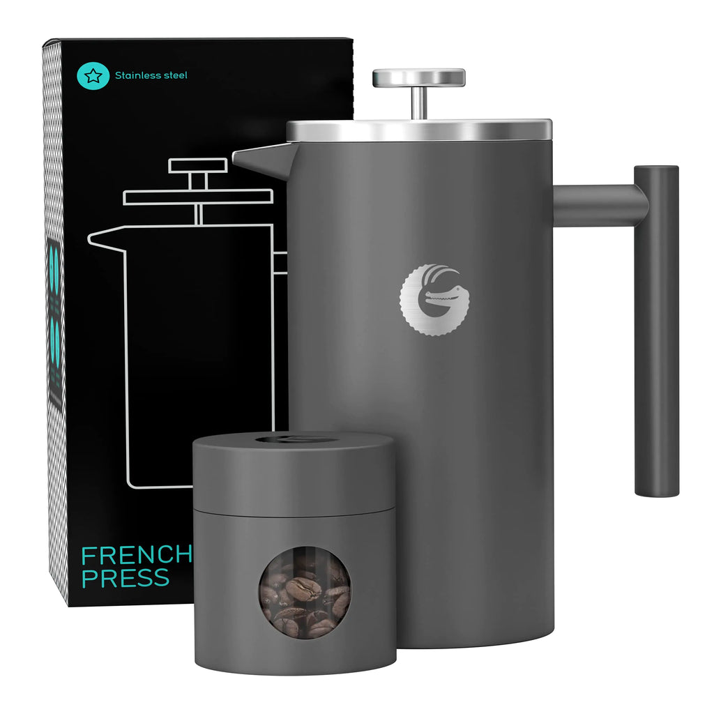 Coffee Gator French Press Coffee Maker - Thermal Insulated Brewer Plus Travel Jar - Large Capacity Double Wall Stainless Steel - 34oz - Orange