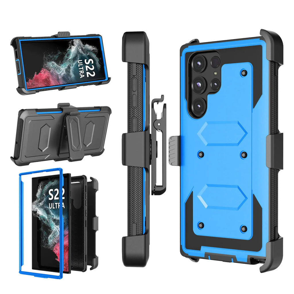 Njjex Rugged Case for Samsung Galaxy S22 Ultra for Galaxy S22 Ultra Case 6.8" [Nbeck] Shockproof Heavy Duty Rugged Locking Swivel Holster Belt Clip Full Body Hard Shell Cover & Kickstand [Blue]