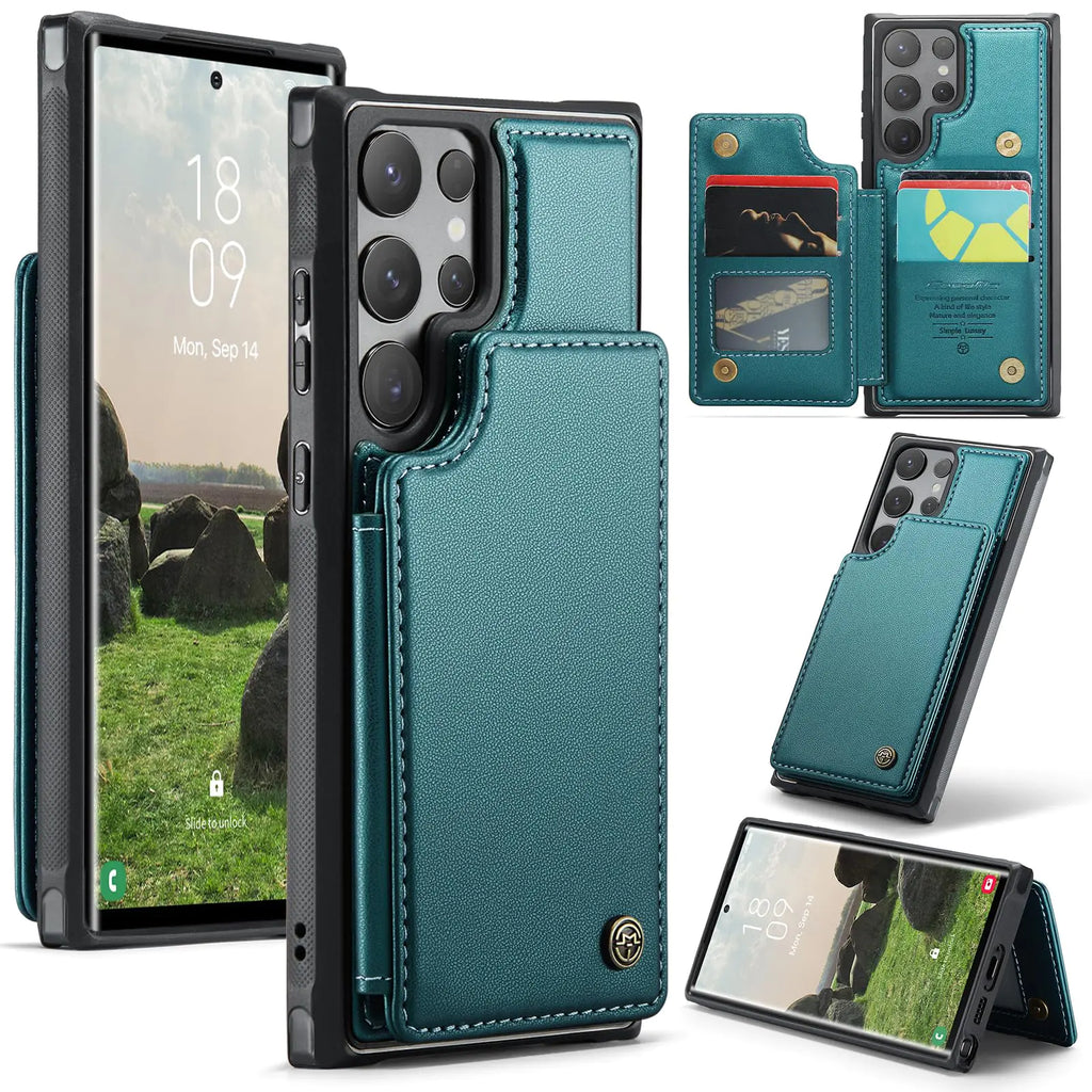 Hongxinyu Case for Samsung Galaxy S24 UltraMagnetic Closure Shockproof Protective PU Leather Wallet Case with RFID Blocking Card Holder Slot Phone Cover (Teal)
