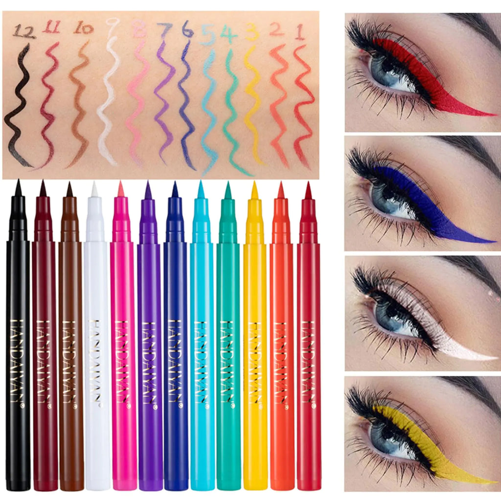 12 Colors Matte Liquid Eyeliner Set Colorful Neon Eyeliner Pencil Rainbow Waterproof Long Lasting Matte Colorful Eyeliner Milti-Functional Eyeliner Eyeshadow Pen Valentines Day Gifts for Women