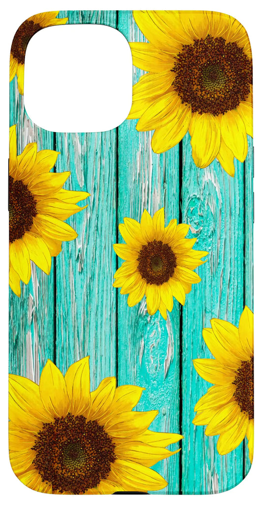 iPhone 15 Cute Rustic Wood and Sunflower Phone Case Gift Case