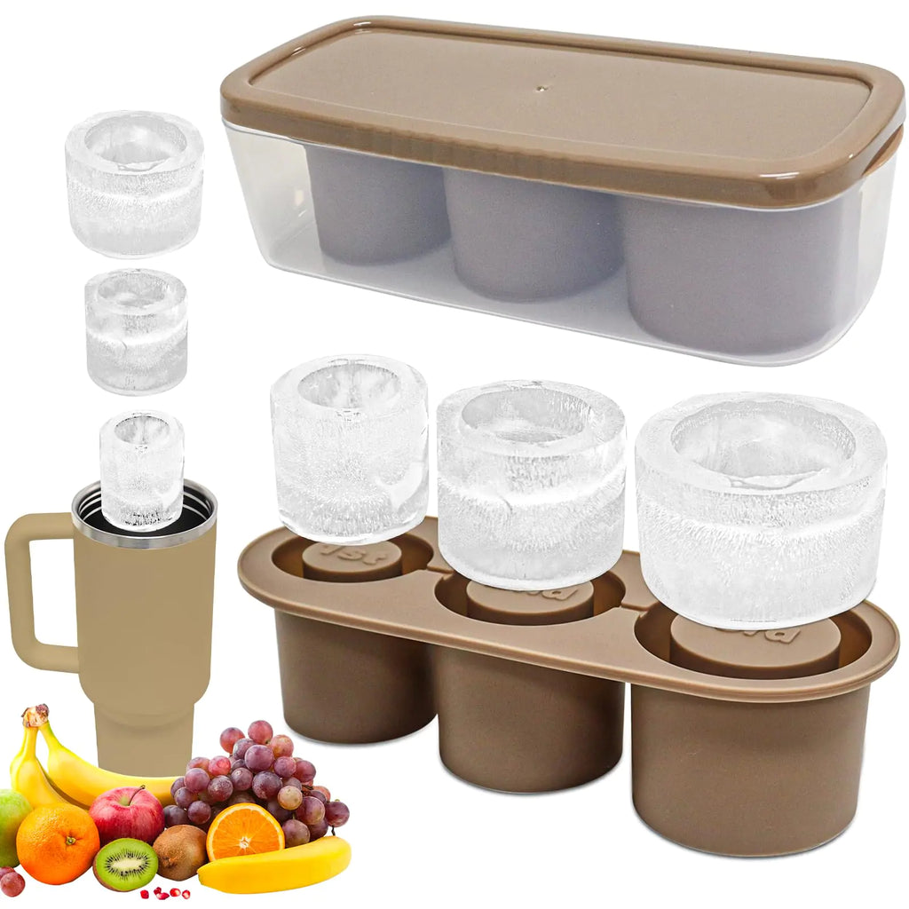 SEMSOIIO silicone ice mold for stanley water cup Silicone Ice Cube Tray with Lid stanley 40 oz tumbler with handleWhiskey Ice Cold Drinks Coffee and Juice stanley cup accessories (Brown).