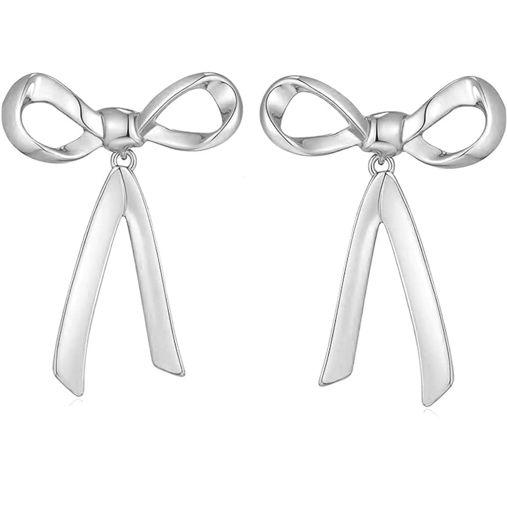BLISI Gold Bow Earrings Silver 925 Sterling Silver Post Bow Stud Earrings Gold Dangle Bow Earrings Gold and Silver Bow Earrings for Women Hypoallergenic (B-Silver Bow)