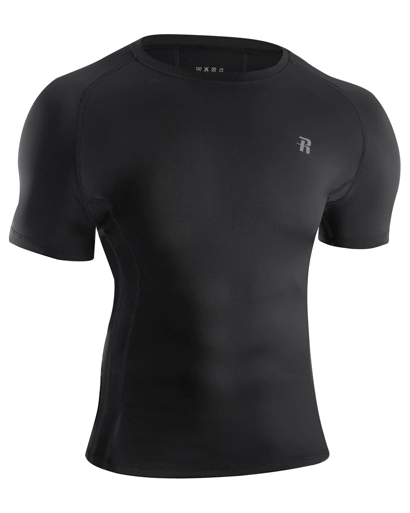 Runhit Mens Compression Shirt Short Sleeve Black Compression Shirt Men Quick Dry Cool T-Shirt Sports Workout Baselayer 2XL