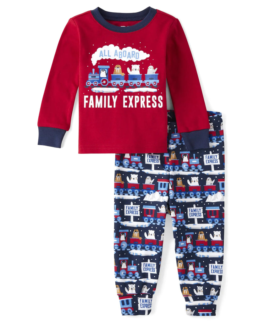 The Childrens Place Baby Boys Toddler Long Sleeve Top Pants Snug Fit 100% Cotton 2 Piece Pajama Set Family Express Train 6 Years - My Store